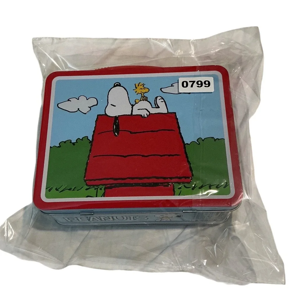 Peanuts Snoopy Woodstock Tin Lunch Box Kids‎ Blue Red EXCELLENT Metal Case